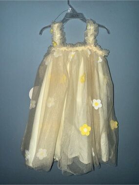 Chic Yellow and White Tulle Flower Girls Casual Dress 🌼